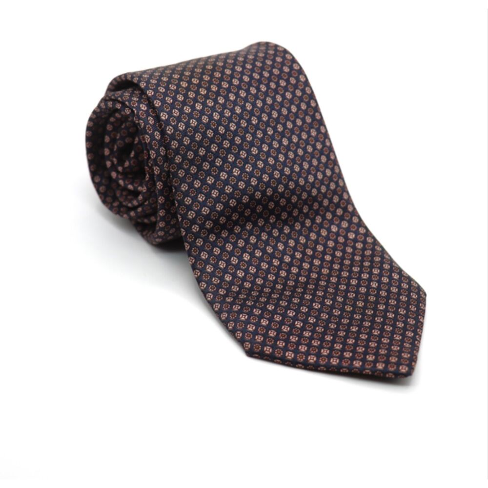 Vintage Resilio Necktie – Navy Green Geometric Circle Pattern